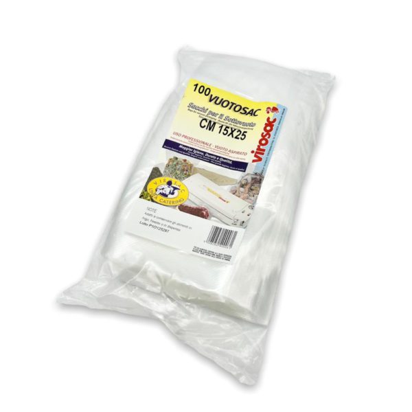 CONFEZIONE DA 100 SACCHETTI  PER SOTTOVUOTO CM15X25 - VIROSAC