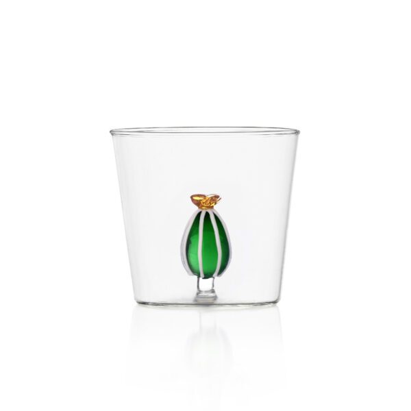 BICCHIERE TUMBLER CON CACTUS CON FIORE AMBRA - DESERT PLANT - ICHENDORF
