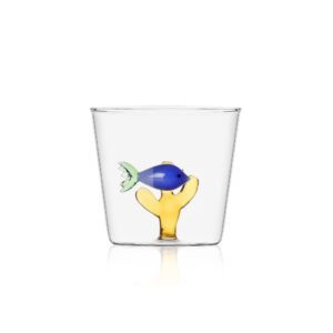 BICCHIERE TUMBLER CON PESCE BLU E ALGA AMBRA - MARINE GARDEN - ICHENDORF