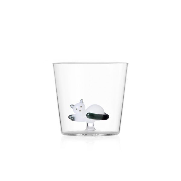 BICCHIERE TUMBLER GATTO SDRAIATO CON CODA GRIGIA - TABBY CAT - ICHENDORF
